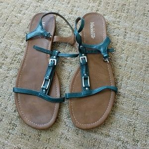 Teal and brown sandals